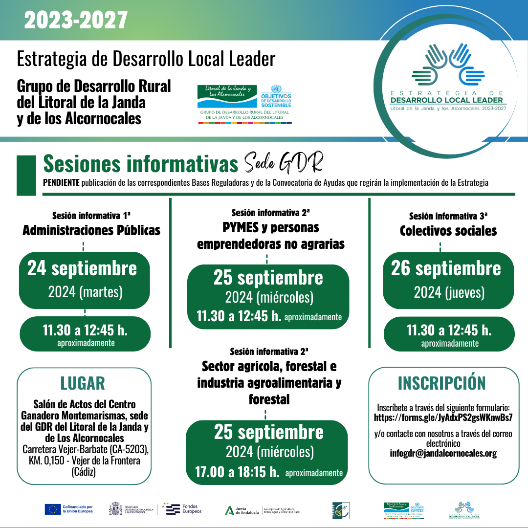 Celebración de Sesiones Informativas sobre la Estrategia de Desarrollo Local Leader 2023-2027 del Litoral de la Janda y Los Alcornocales